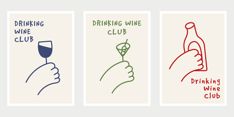 Sticker - minimalist hand drawn wine poster. doodle poster template design.