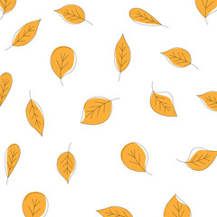 Poster - Orange Line Art Colorful Leaves Background. Plants and flowers, nature vector art