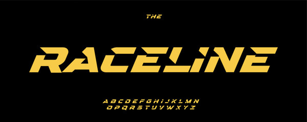 Leinwandbilder - Slanted race alphabet, dynamic angular letters, bold fast font for adrenaline-fueled branding, high-speed headline, motorsport typography, aggressive typographic design. Vector typeset.