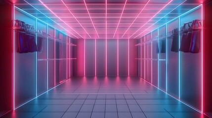 Aufkleber - サイバーパンクデザイン ネオンライトが輝くモダンな空間 青とピンクの光が作り出す未来的な雰囲気