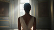 © HavingFunShop - Woman in maternity dress from behind, subtle pose, high-res, cinematic