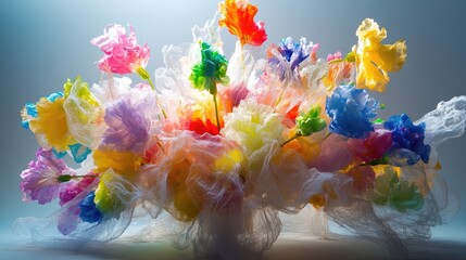 Poster - Light passing through thin, colorful petals creating a soft, magical floral arrangement