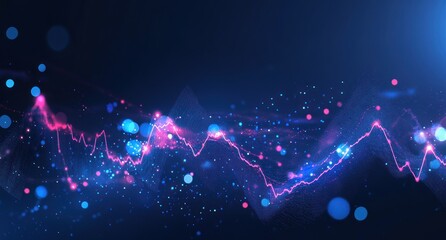 Wall Mural - Abstract digital wave pattern with vibrant glowing lines and particles