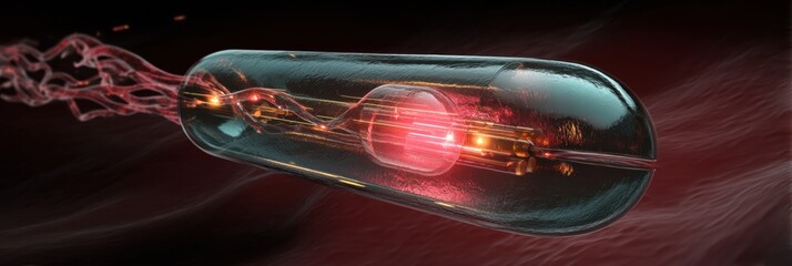 Leinwandbilder - Futuristic Nanobot Capsule Navigates Through a Blood Vessel Highlighting Advanced Medical Technology and Potential Treatments Generative AI