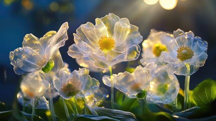 Poster - Whimsical translucent flowers arranged with soft lighting to enhance their glowing appearance
