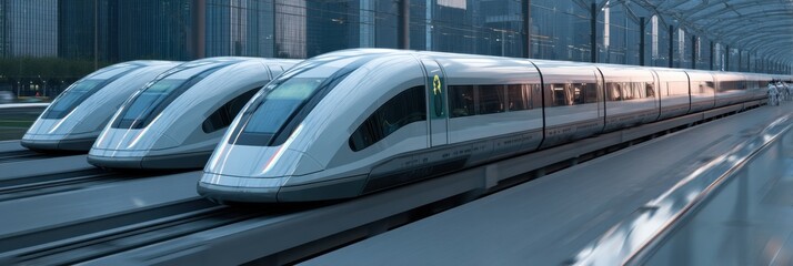 Poster - Innovative High-Speed Maglev Package Transport Line Operates in a Futuristic Urban Environment Generative AI