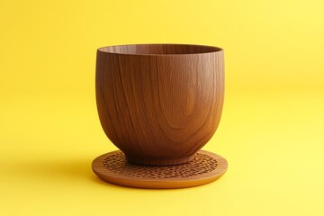 Poster - Wooden cup and coaster set on vibrant background.