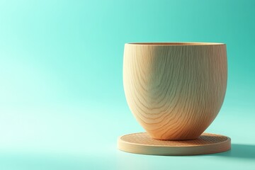 Poster - Light wooden bowl on a light wooden coaster against a teal backdrop.