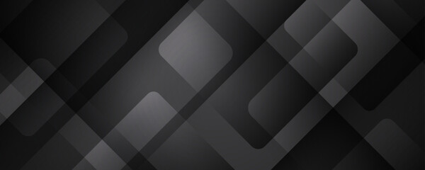 Poster - 3d black abstract background overlap layer on dark space with rounded squares effect decoration. mod