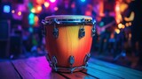 Vibrant  percussion instrument on wooden table in a nightclub setting