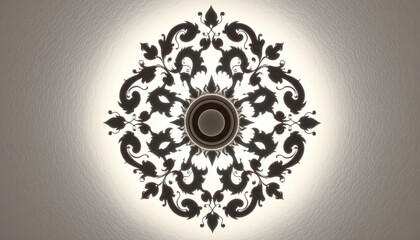 Poster - Ornate ceiling light fixture with intricate floral pattern and warm glow