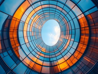 Poster - Vibrant angular glass building under a clear blue sky