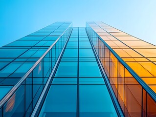Poster - Sleek modern glass building under a clear blue sky