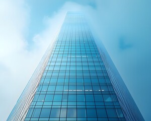 Poster - Towering glass skyscraper against a brilliant blue sky