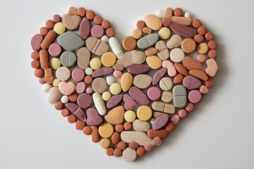 Poster - Tablets Arranged Creatively to Form a Silhouette of a Human Heart in Various Shapes and Colors Generative AI