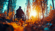 © sommersby - Solitude Serenity: Person in Wheelchair Enjoys Nature's Embrace in Autumnal Forest, Finding Peace and Connection in the Sunlight-Dappled Woods