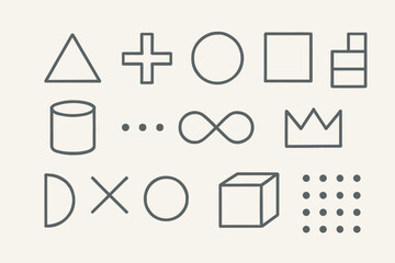 Poster - Minimal Geometric Line Icons with Basic Shapes on White Background