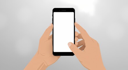Poster - Illustration showcasing a black smartphone held by two hands, emphasizing interaction with the device's blank screen for various mobile applications
