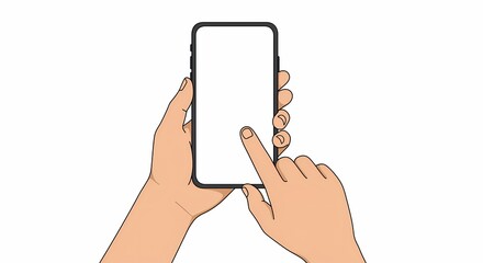 Poster - Smartphone interface with cartoon hands interacting and tapping on the empty screen, conveying modern device usage and mobile technology interaction