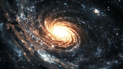 Wall Mural - Dramatic Spiral Galaxy with Intense Golden Light in a Cosmic Transparent Background