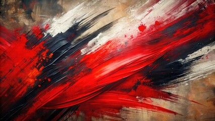 Wall Mural - A dynamic abstract art piece with bold red and black brushstrokes on a textured background