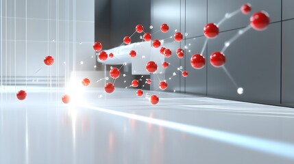 Poster - Abstract representation of interconnected spheres in a modern space.