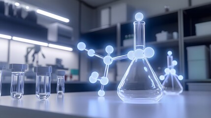 Poster - Modern laboratory scene with glowing chemical structures.