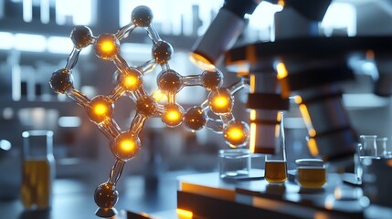 Poster - Complex molecular structure in a modern laboratory setting.