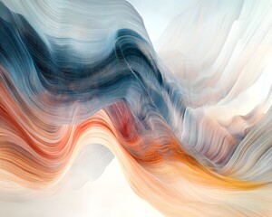 Poster - An abstract artwork showcasing smooth, flowing lines in vibrant hues of orange, blue, and soft gray. This piece evokes motion and creativity, perfect for modern design projects.