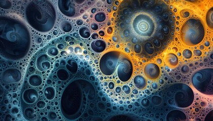 Poster - An abstract illustration showcasing a mesmerizing pattern of swirling colors and intricate circles. Perfect for projects related to science, technology, and creative design.