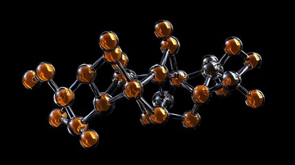 Poster - Complex molecular structure with metallic and orange spheres.