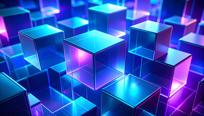 Poster - A Captivating Display of Floating 3D Cubes in a Mesmerizing Abstract Design Creating a Futuristic and Technological Wallpaper That Captivates the Eye
