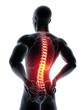 © Max Yamuna - Person suffering from severe back pain with highlighted x-ray glowing area on the lower back
