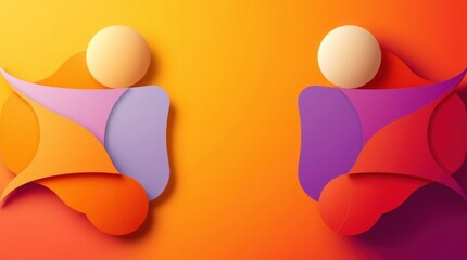 Poster - Abstract artwork featuring two symmetrical, colorful, 3D shapes with rounded figures