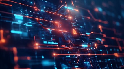 Abstract digital network display with glowing lines.