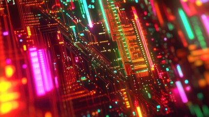 Fototapete - Vibrant interconnectedness: An abstract digital network visualization with glowing elements