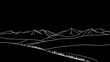 © Kathy - Minimalistische Berglandschaft mit weißen Linien auf schwarzem Hintergrund, ideal für moderne Wandkunst oder Poster.