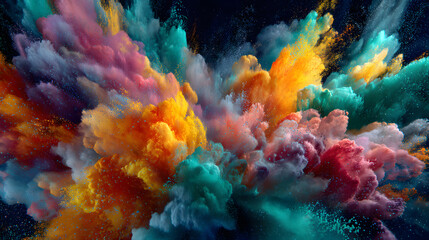 Poster - A Visual Symphony of Abstract Colors An Exploded Display of Hues in a Chaotic and Beautiful Dance on a Dark Background Wallpaper
