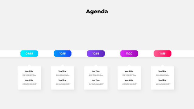 Agenda timeline illustration featuring a minimalist design, time slots, and placeholders for event titles and details. Ideal for business scheduling, presentations, or time management planning