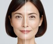 © neosiam - Before and after aging skincare concept portrait, Side-by-side comparison of a middle-aged woman with youthful skin and visible aging, illustrating skincare or age progression effects. Generative by A