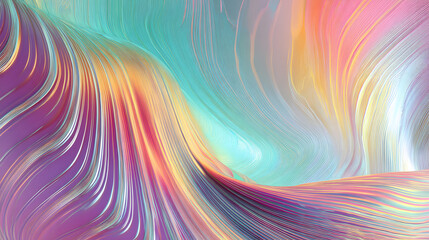 Poster - Multidimensional Fluid Waves Emerge in a Symphony of Shimmering Pastel Hue Colors and Textures a Contemporary Abstract Wallpaper Effect