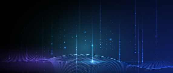 Leinwandbilder - Vector abstract dynamic, wave particle and dot. Illustration technology background with dynamic mesh, flow particles design for banner, wallpaper. Futuristic, digital datum network and science concept