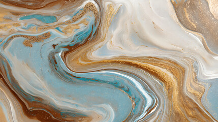 Poster - Elegant Turquoise and Gold Marble Abstract Art Swirling Pattern Creating a Decorative Effect Perfect for a Luxurious Wallpaper Design