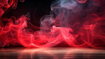 Poster - Ethereal Red Smoke Dances Above a Polished Wooden Floor in a Dark Room