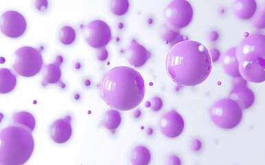 Poster - 白い背景に浮かぶ紫色の球体の抽象的な3Dレンダリング 明るい光沢のある表面のシンプルなデザイン