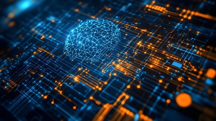 Poster - Abstract illustration of a digital brain on a circuit board.