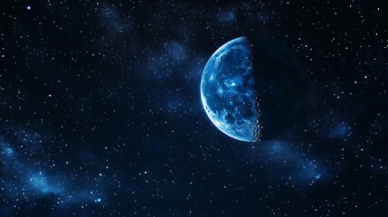 Poster - Dark starry night sky with a glowing moon