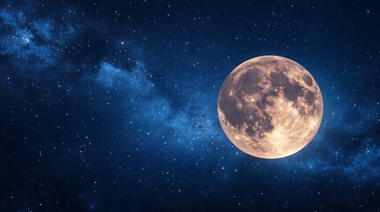 Poster - Dark starry night sky with a glowing moon