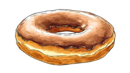 Poster - Hand-drawn illustration of a chocolate glazed donut.