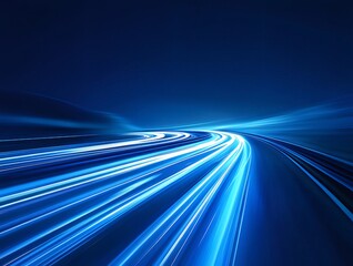 Poster - 暗い青色の夜空の下で光の線が高速道路の動きを表現する抽象的な背景